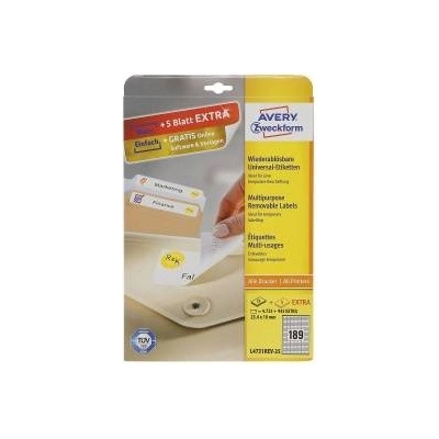 Avery Zweckform White Removable Mini Tickets 25.4x10mm 25 Sheets (L4731REV-25)