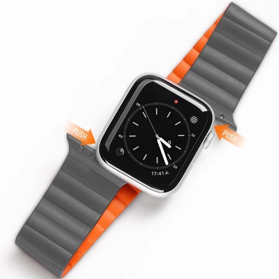 Магнитна силиконова каишка за Apple Watch 38мм, 40мм, 41мм, 42мм (2024) - Dux Ducis Silicone Magnetic Strap (Chain Version) (сив-оранжев)