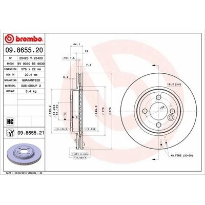 BREMBO brzdový kotúč 09.8655.21, súprava 2 ks