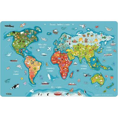 Drevené magnetické Viga Mapa sveta 2v1 v češtine 106 dielov