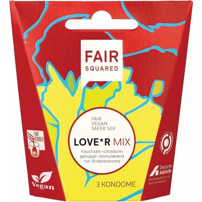 Fair Squared Mix kondomů - ultra tenké, nopované a s jahodovou vůní LOVE*R MIX 3 ks