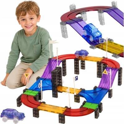 Woopie magnetická autodráha závodní + autíčko 137 dílů