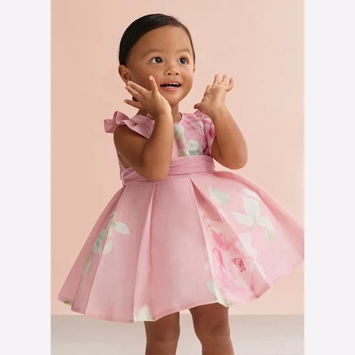 Abel & Lula Нежна ленена рокля в розово с цветя за бебе момиче Abel&Lula