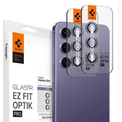 Spigen Glas. tR EZ Fit Optik Pro Lens Protector 2 Pack - 2 комплекта предпазни стъклени лещи за камерата на Samsung Galaxy S24 (лилав)