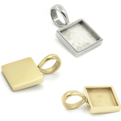 Leštěný Přívěsek s lůžkem 304 10x10mm - 1Ks - Light Gold RL