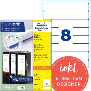 Avery-Zweckform L6060-100 folder spine labels (800 spine labels with ultragrip, 34x192mm on A4, narrow/short, self-adhesive, completely opaque, printable folder labels) 100 sheets, white (L6060-100)