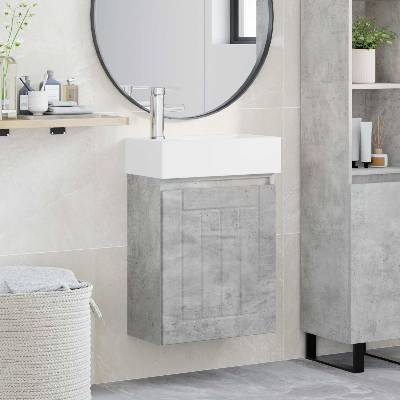 vidaXL Мивка за баня със смесител Бетонно сиво 45, 5 x 25, 5 x 84 см (889484)