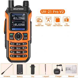 Baofeng Водоустойчива трибандова радиостанция Baofeng UV-21 PRO, до 10км обхват, 1, 77" LCD екран, 8W, 999 канала, USB-C зареждане, FM радио, Оранжева (UV-21 PRO orange) Радиостанции