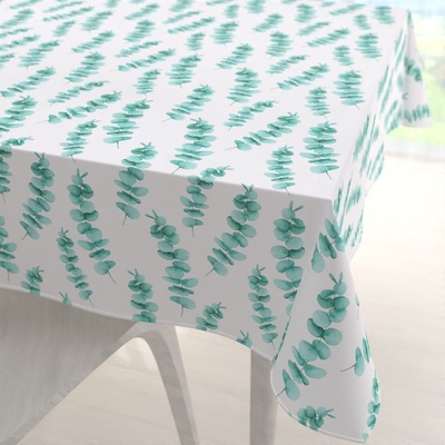Biante Teflonový čtvercový ubrus TF-089 Tyrkysové listy eukalyptu na bílém 110x110 cm