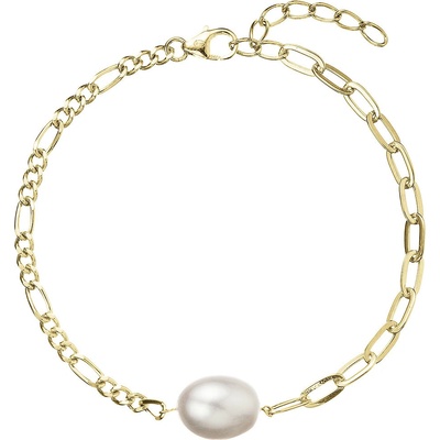 Pavona Pozlacený stříbrný náramek řetízek s očky a jednou oválnou perlý 23026.1