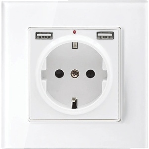 ELMARK КОНТАКТ ШУКО 16А С 2Хusb СТЪКЛЕНА РАМКА БЯЛ С К. К (195018cc/wh)