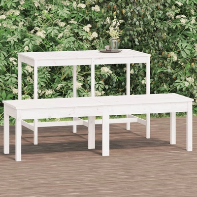 vidaXL 2-местна градинска пейка, бяла, 159, 5x44x45 см, бор масив (824012)