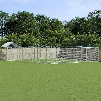 vidaXL Venkovní psí kotec se střechou stříbrný 1000 x 800 x 250 cm