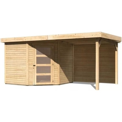 KARIBU SCHWANDORF 5 drevený domček + prístavok 240 cm (9214) 462 x 246 cm, natur LG3908