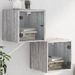 vidaXL Нощни шкафчета със стъклени врати 2 бр сив сонома 35x37x35 см (836473)