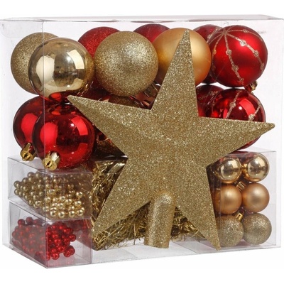 FÉÉRIC LIGHTS AND CHRISTMAS Vianočné ozdoby gule s hviezdou zlaté a červené 44 ks