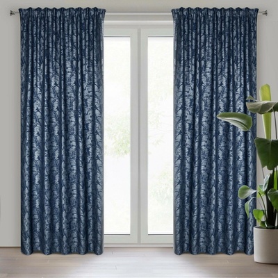 Eurofirany Závěs 140 × 270 cm polyester granátový se stříbrným potiskem listů na řasicí pásku/suché zipy SCARLET
