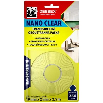 Den Braven Nano Clear Obojstranná páska 19 mm × 2 mm × 2,5 m
