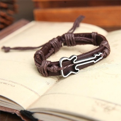 MP náramek kožený s kovovou ozdobou kytary Easy lock MP1201 černá