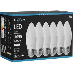Mexen Nova 6x LED крушка E27, C37, 10W, Неутрална - 4000K, 1055 lm - L102-E27-1040-01x06 (L102-E27-1040-01x06)