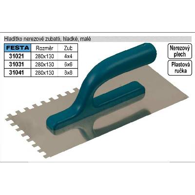 Hladítko nerezové zubaté 280x130mm, zub 4x4mm 0.301 Kg NÁŘADÍ Sklad2 31021 8590804004011