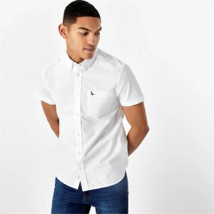 Jack Wills Мъжка риза с къс ръкав Jack Wills Short Sleeve Oxford Shirt Mens - White