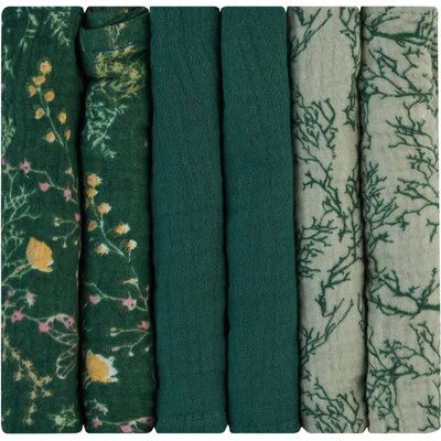 KikkaBoo mušelínové 30x30 cm Secret Garden Green 6 ks