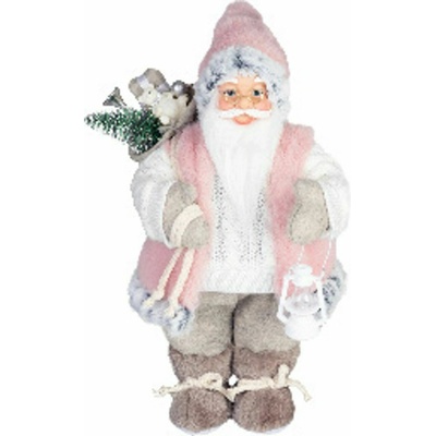 Dekorace MagicHome Vánoce, Santa, s dárkem, růžovo-hnědý, 46 cm