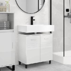 vidaXL Шкаф със светло за баня Бял гланц 60 x 35 x 60 см (889409)
