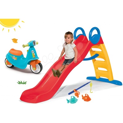 Smoby Set šmykľavka Funny Toboggan 2 metrová+odrážadlo s reflektorom a gumenými kolesami+rybárska udica SM820401-21