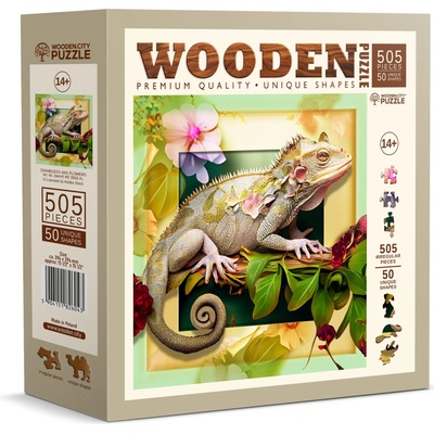 Wooden City - Puzzle Chameleon and Flowers - 500 piese