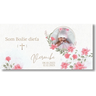 Personal Banner na krstiny s fotkou - Pink Flowers Rozmer banner: 130 x 65 cm