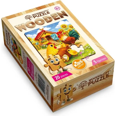 WOODEN CITY Drevené Slepačia rodinka na farme 20 dielov