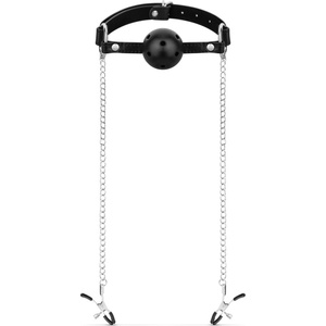 Bedroom Fantasies Ball Gag with Nipple Clamps Black