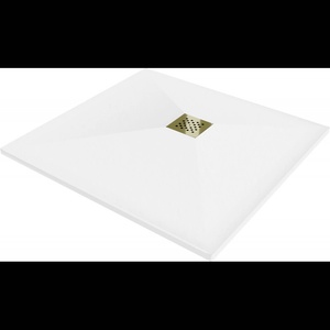 Mexen Stone+ квадратен композитен душ-травачет 80 x 80 см, бял, златна (44108080-G)