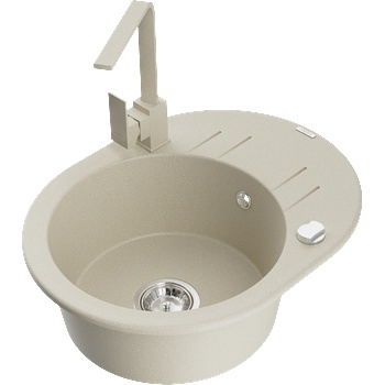 Mexen Kevin гранитна кухненска мивка с 1 корито с отцедник и кухненски смесител Rita, бежов - 6517-69-670300-69 (6517-69-670300-69)