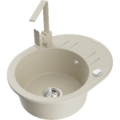 Mexen Kevin гранитна кухненска мивка с 1 корито с отцедник и кухненски смесител Rita, бежов - 6517-69-670300-69 (6517-69-670300-69)