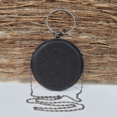 Блестяща черна кръгла чанта - Kalia