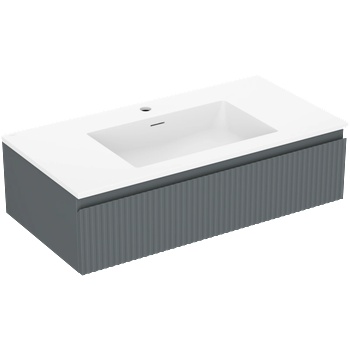 Mexen Rivel шкаф за баня 90 см с мивка Otis, 1 чекмедже, набраздена, графит мат/бял мат - 91A20-09023-1-BF66-W18M01 (91A20-09023-1-BF66-W18M01)