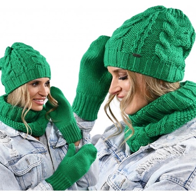 Fashionweek dámská souprava čepice šály a rukavic A9 Zelená