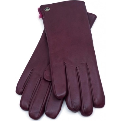Carlsbad Hat dámské vínové kožené rukavice s kožíškem vlněná podšívka