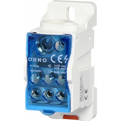 ORNO GROUP Sp. z o.o. Distribučný blok 160A, vstupná svorka 1x16mm2 a 1x70mm2, výstupná svorka 6x16mm2, na DIN