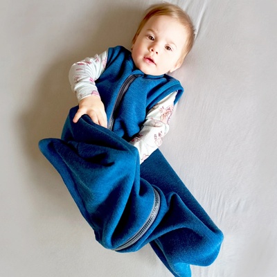 Crawler Merino spací vak bez rukávu 100% merino teplákovina Petrolejový melír