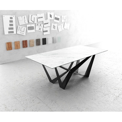 DELIFE Jídelní stůl Edge 200x100 cm Laminam® keramika bílá podnož plochá ocel černá