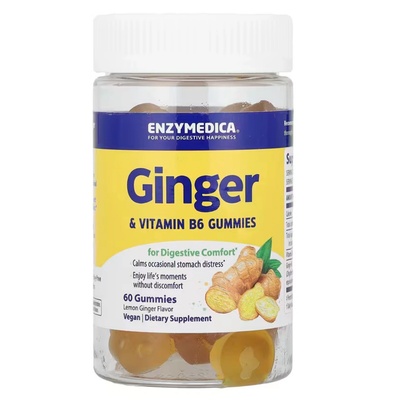 Enzymedica Гуми Enzymedica Ginger & Vitamin B6, джинджифил с витамин B6, 60 гуми