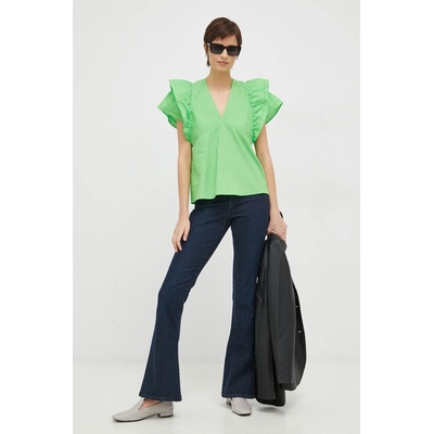 Tommy Hilfiger Памучна блуза Tommy Hilfiger дамска в зелено с изчистен дизайн (WW0WW38739.PPYX)