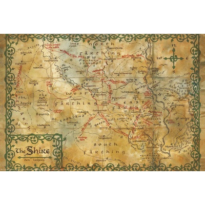 Plagát, Obraz - The Hobbit - The Shire Map, 61 × 91.5 cm