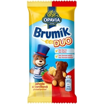 Opavia Brumík Duo Vanilková príchuť a jahoda jemné pečivo 30 g