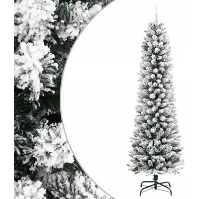VidaXL Umelý, úzky vianočný stromček zasnežený, 210 cm, PVC a PE