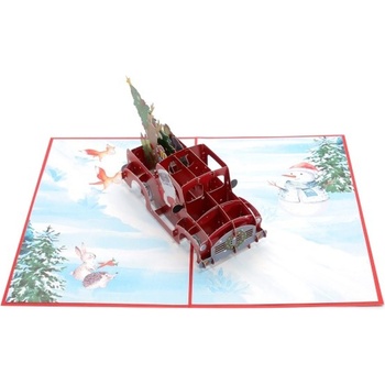 Kiriori Поздравителна картичка Kiriori Pop-up - Дядо Коледа с кола (CSRCH217PANO)
